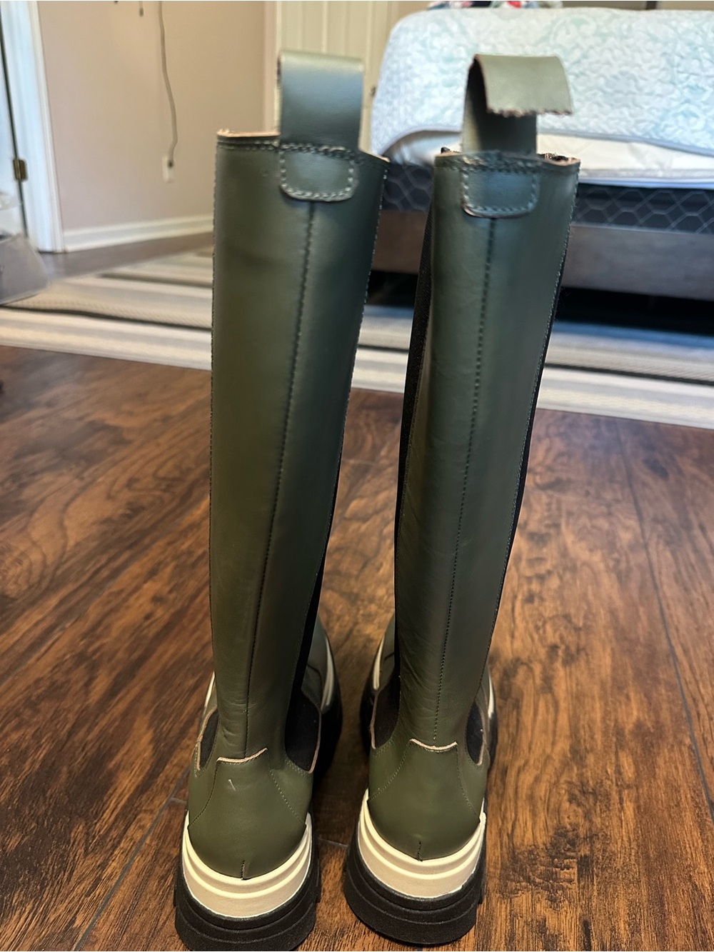 ALOHAS Olive Green & Black Knee-High Platform Chelsea Boots - Picture 4 of 4